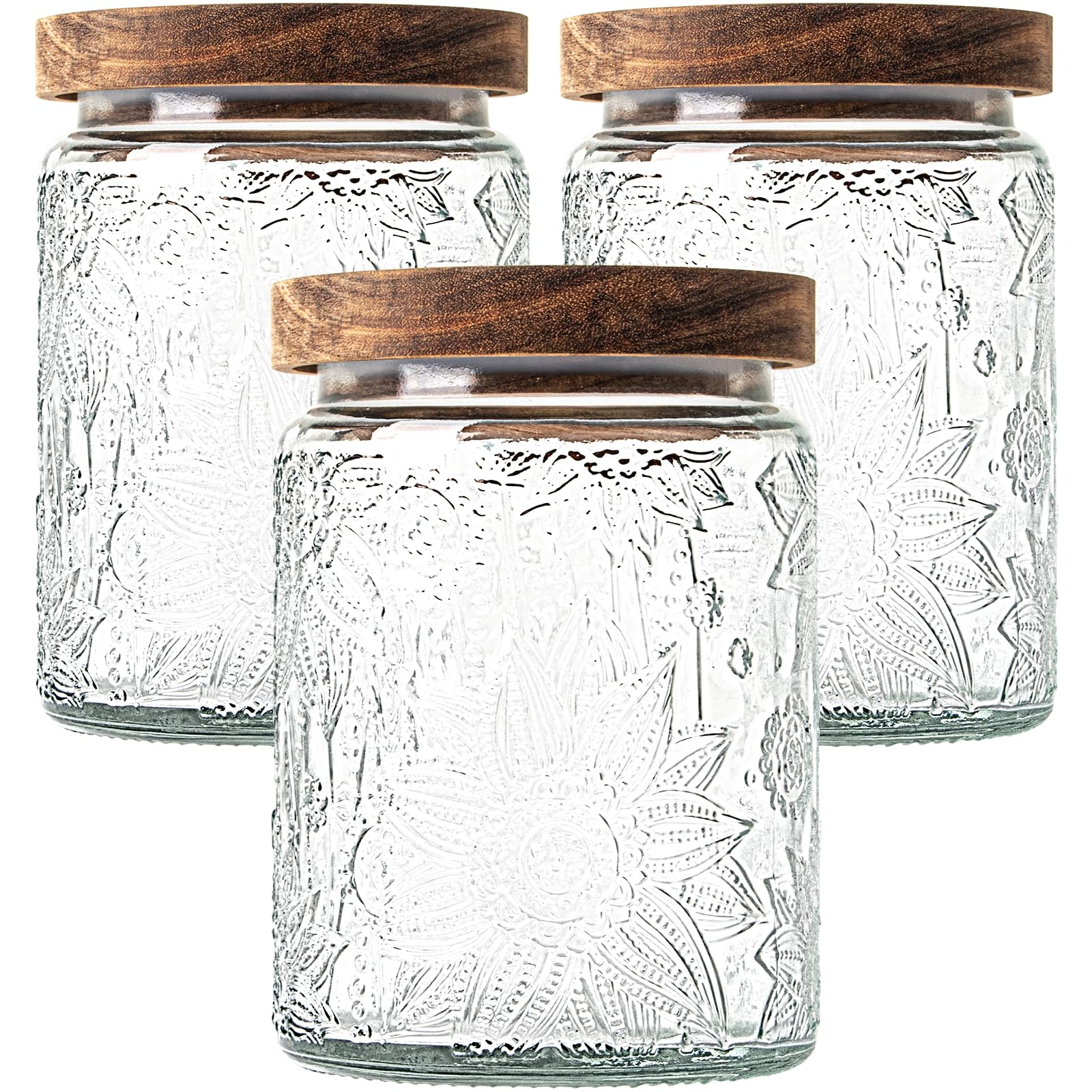 Jarras de cristal Yirilan 24oz con tapa, conjunto de 3 para almacenamiento elegante.
