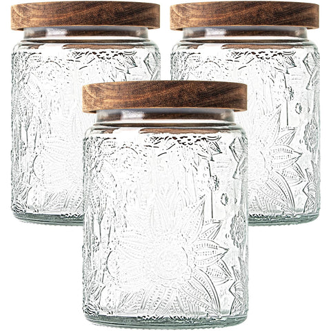 Jarras de cristal Yirilan 24oz con tapa, conjunto de 3 para almacenamiento elegante.