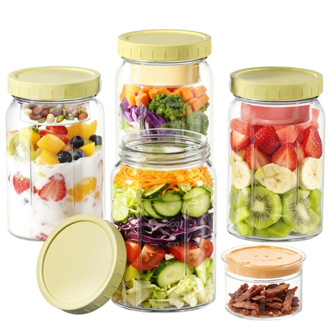 Jarras Yirilan para ensalada con aderezo integrado, ideal para almuerzos frescos.