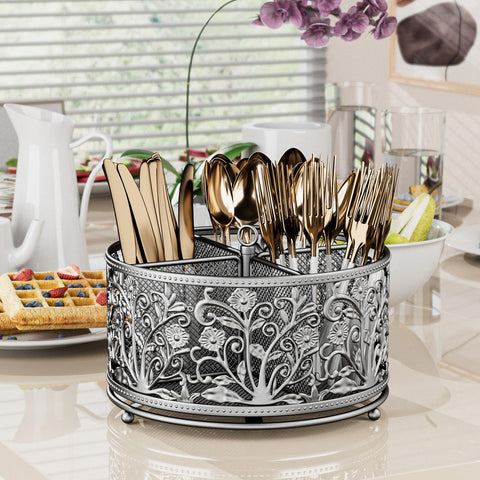 YIUKEA portacubiertos con diseño floral en los laterales para mesa