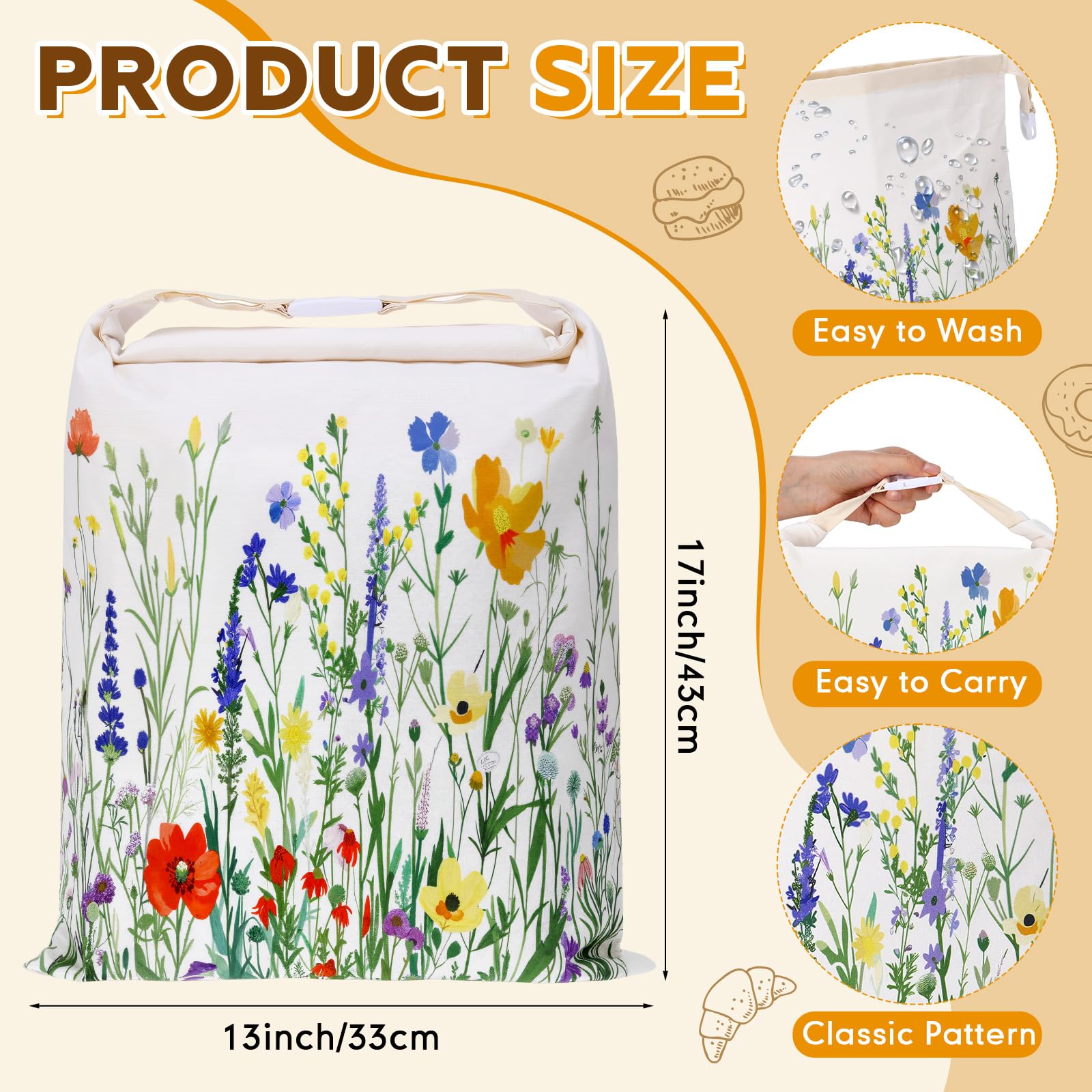 Bolsas florales de lino Yiyiring, diseño bonito para almacenamiento reutilizable.