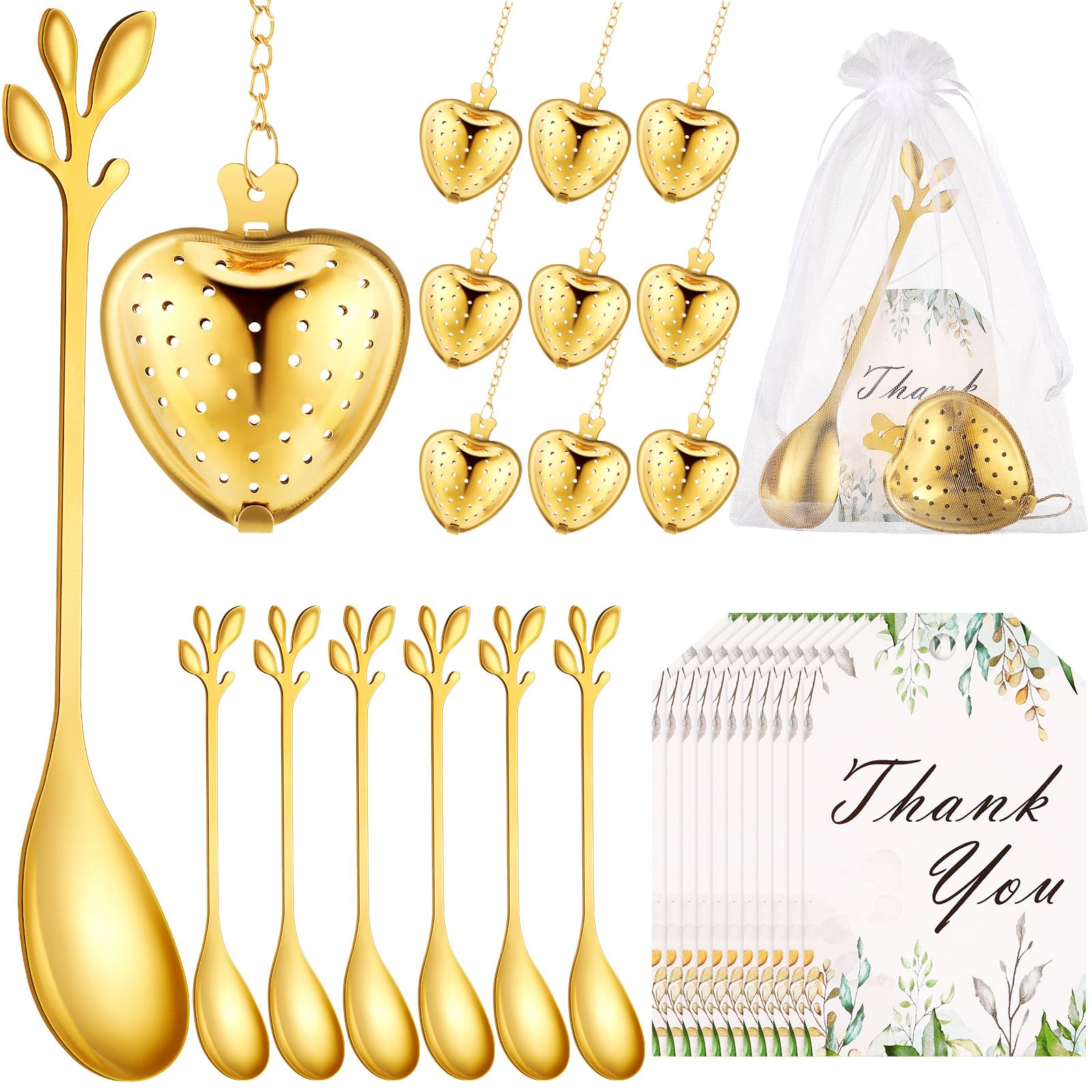 Cucharas de té Yiyiring con forma de hoja en dorado para mezclar y servir.