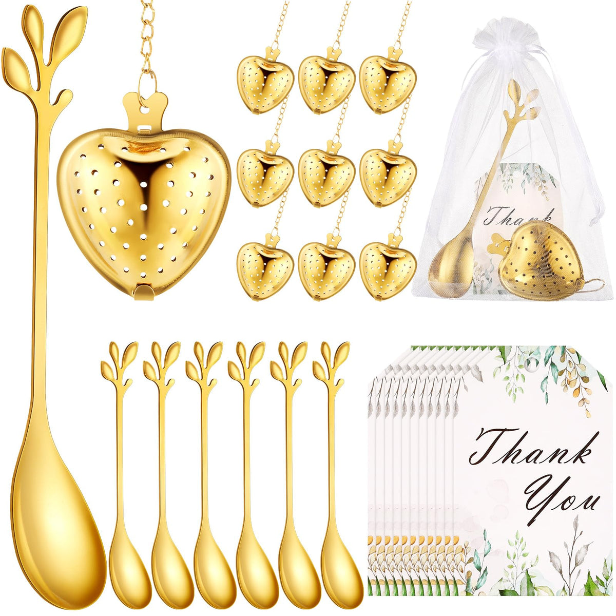 Cucharas de té Yiyiring con forma de hoja en dorado para mezclar y servir.