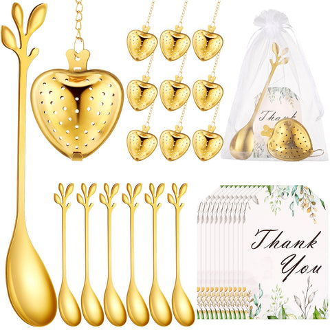 Cucharas de té Yiyiring con forma de hoja en dorado para mezclar y servir.