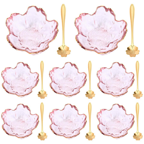 Cuenco de cristal rosa Yiyiring con flor de cerezo para postres elegantes.