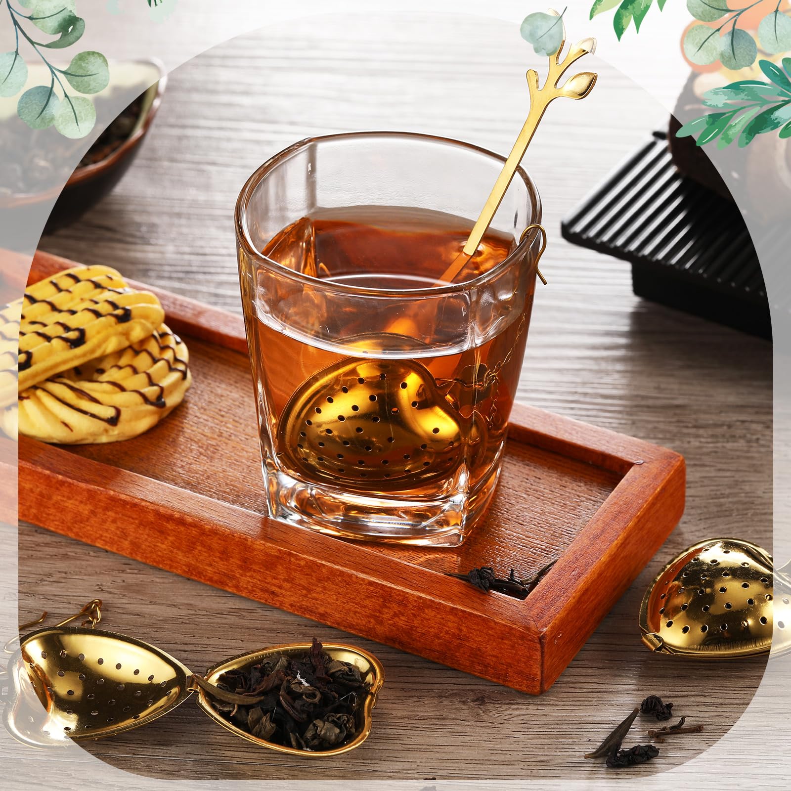 Infusores en forma de corazón dorados de Yiyiring para hojas sueltas.