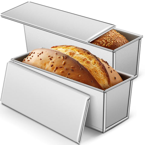 Moldes para pan Yiyiring de 13x4 con tapa, ideal para hornear pan casero.