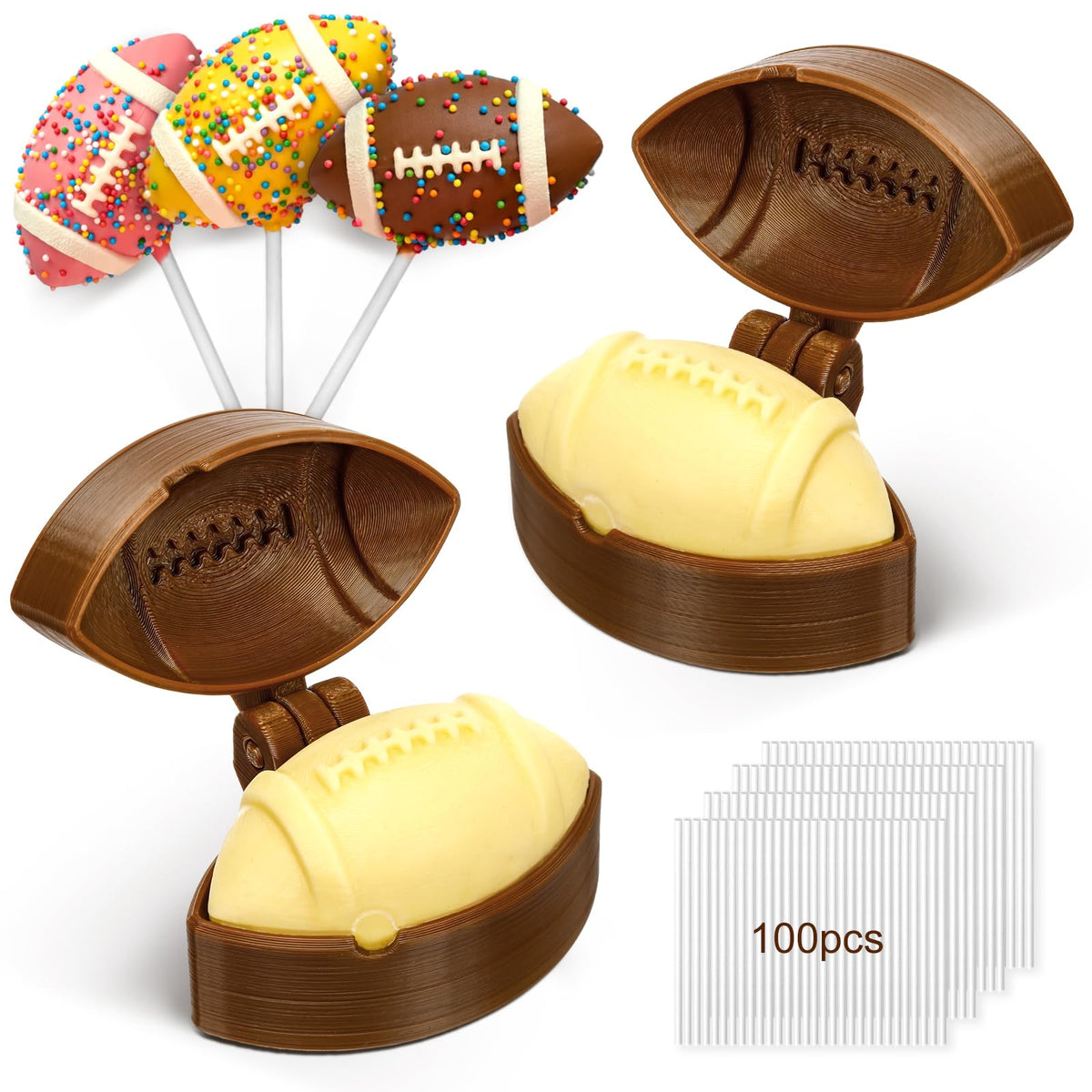 Yiyiring molde de pops de fútbol con textura realista para decoraciones temáticas.