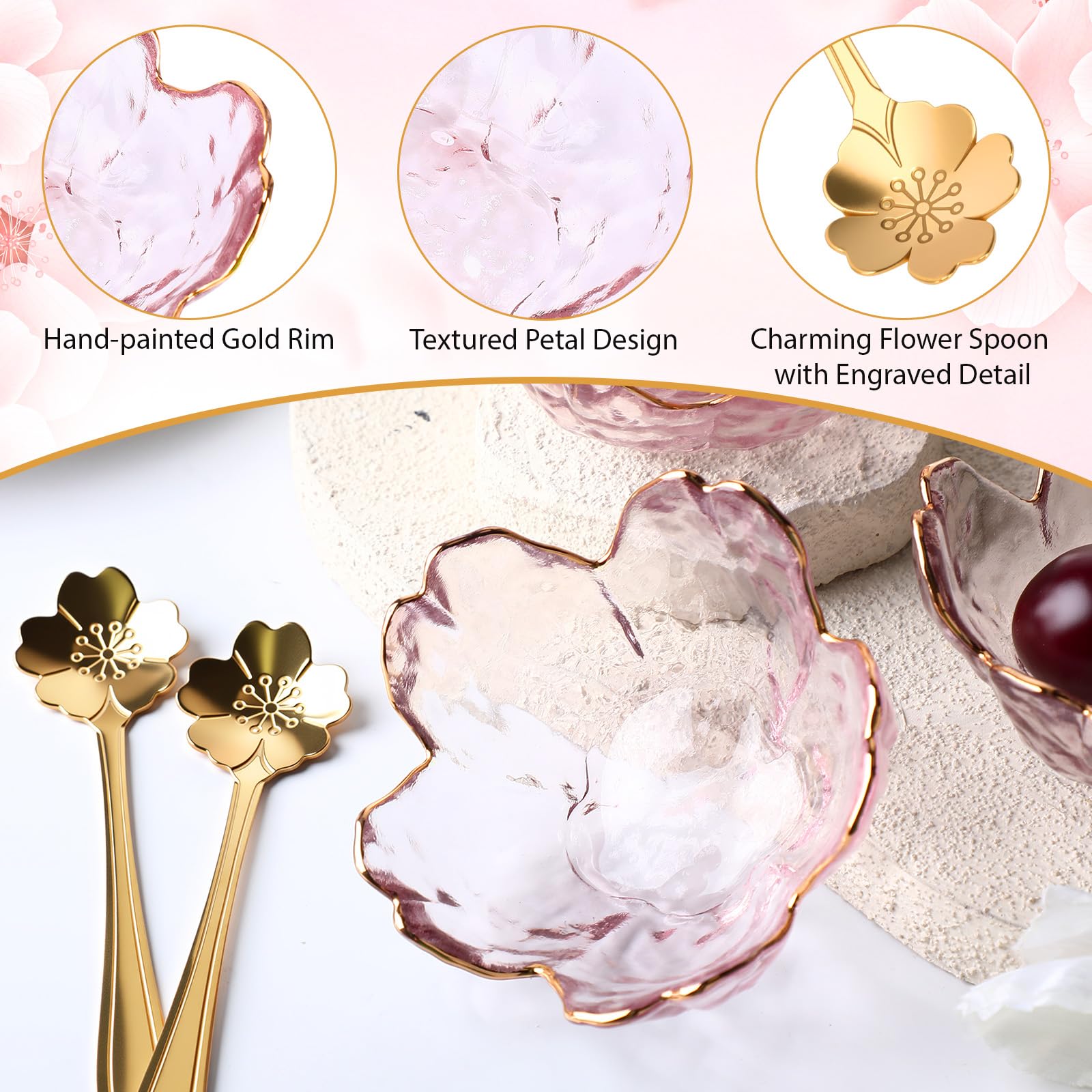 Conjunto de 8 cuencos rosa cristal Yiyiring para servir aperitivos.
