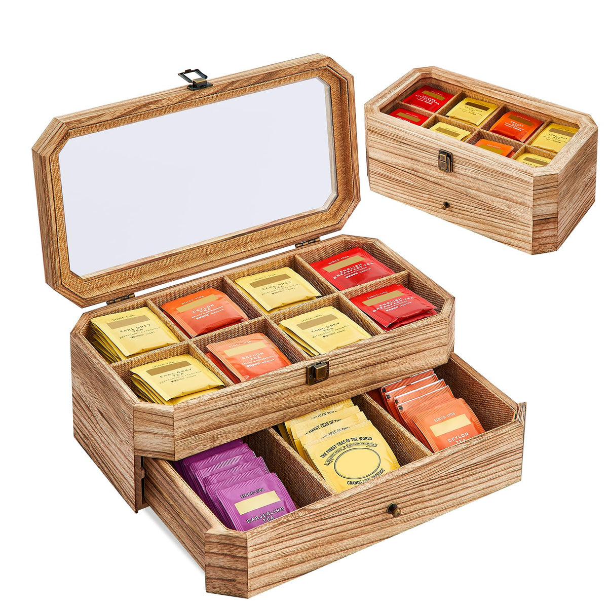 YIYYZI organizador de té, dos capas de madera para gran capacidad de bolsitas.