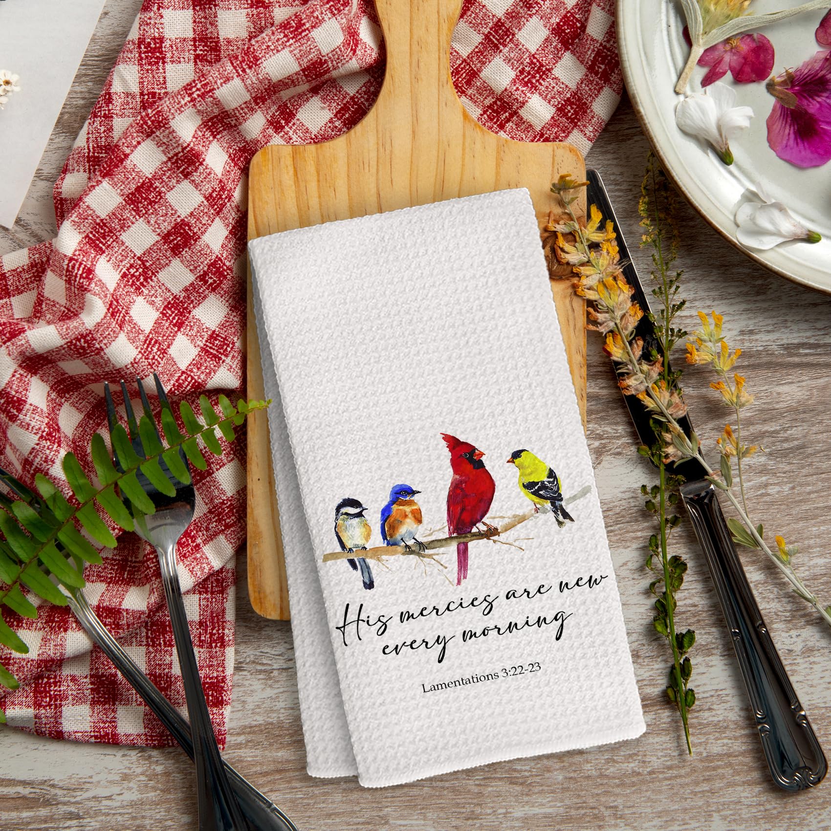 Yjeslw paño cocina decorativo con escritura sagrada.