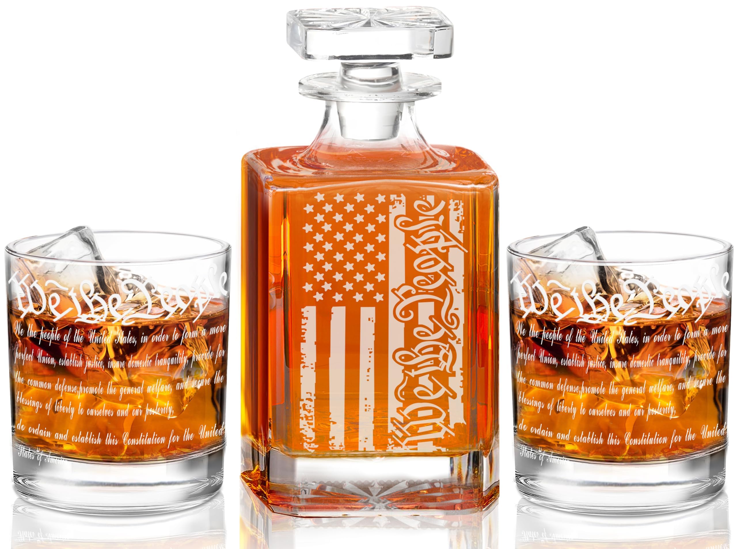 Decantador YJGS whiskey grabado con Nosotros, el Pueblo y bandera, regalo patriótico.