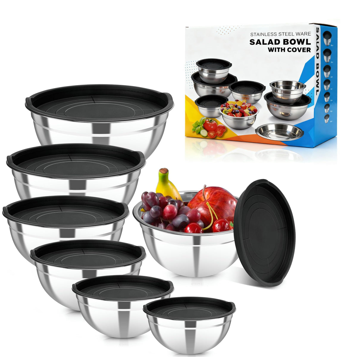 Conjunto YJSLICT de cuencos para mezclar y almacenar ensaladas con tapa hermética