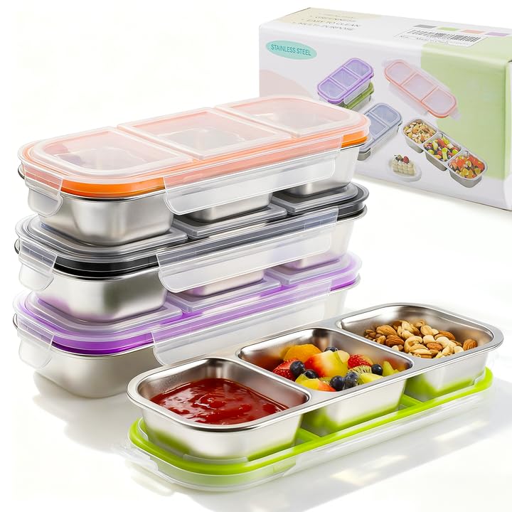 YJSLICT Contenedor de meriendas en acero 304, ideal para reutilizar en casa o trabajo.