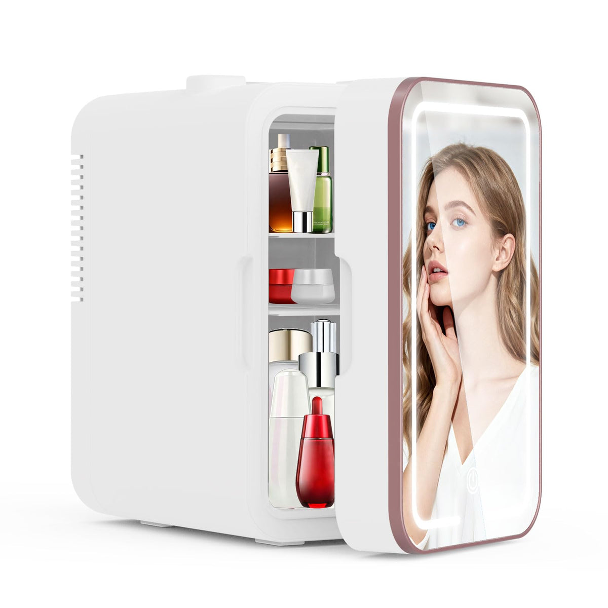 YLFU Nevera Mini 6L con almacenamiento para cosméticos y bebidas frescas.