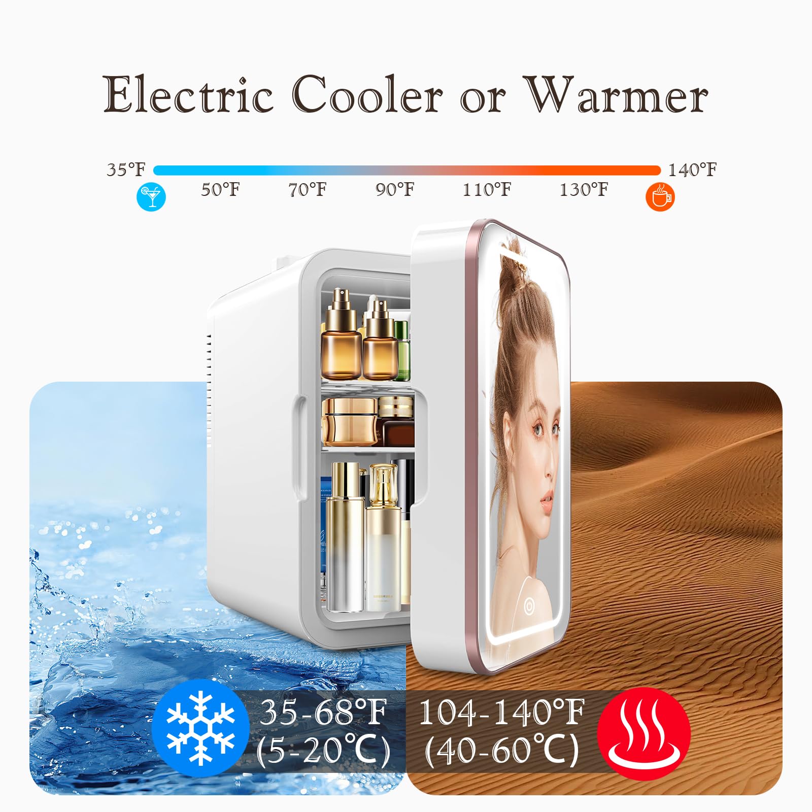 YLFU Skincare Fridge almacenamiento 6L con estantes removibles.