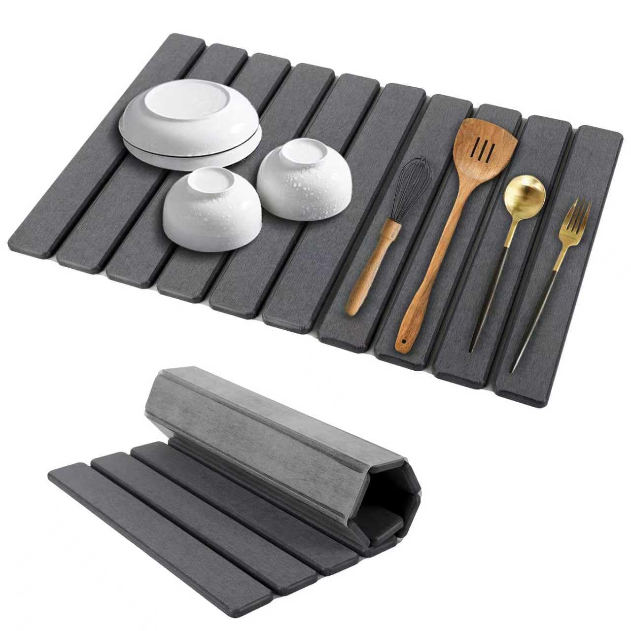 YLjindoia Alfombrilla secado platos piedra 24x15: absorbe humedad y mantiene la encimera seca