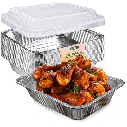 Bandeja de aluminio YLT WAX 9x13 con tapa transparente para hornear y servir.