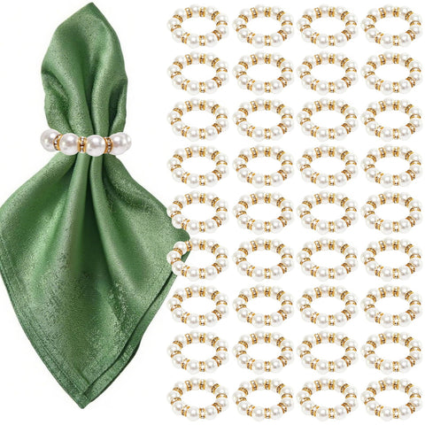 Anillos de servilleta YMGN con perlas doradas para una mesa elegante