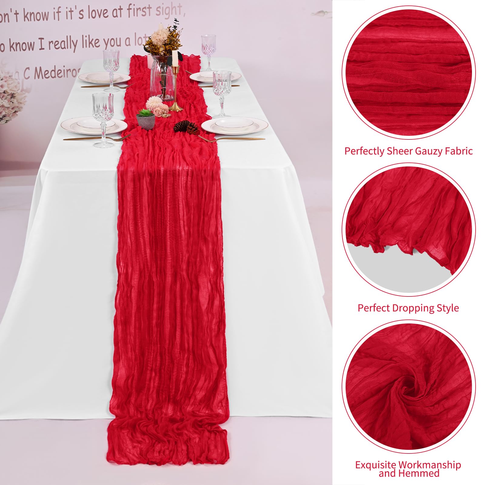 Fondo decorativo de gasa roja YMHPRIDE para eventos