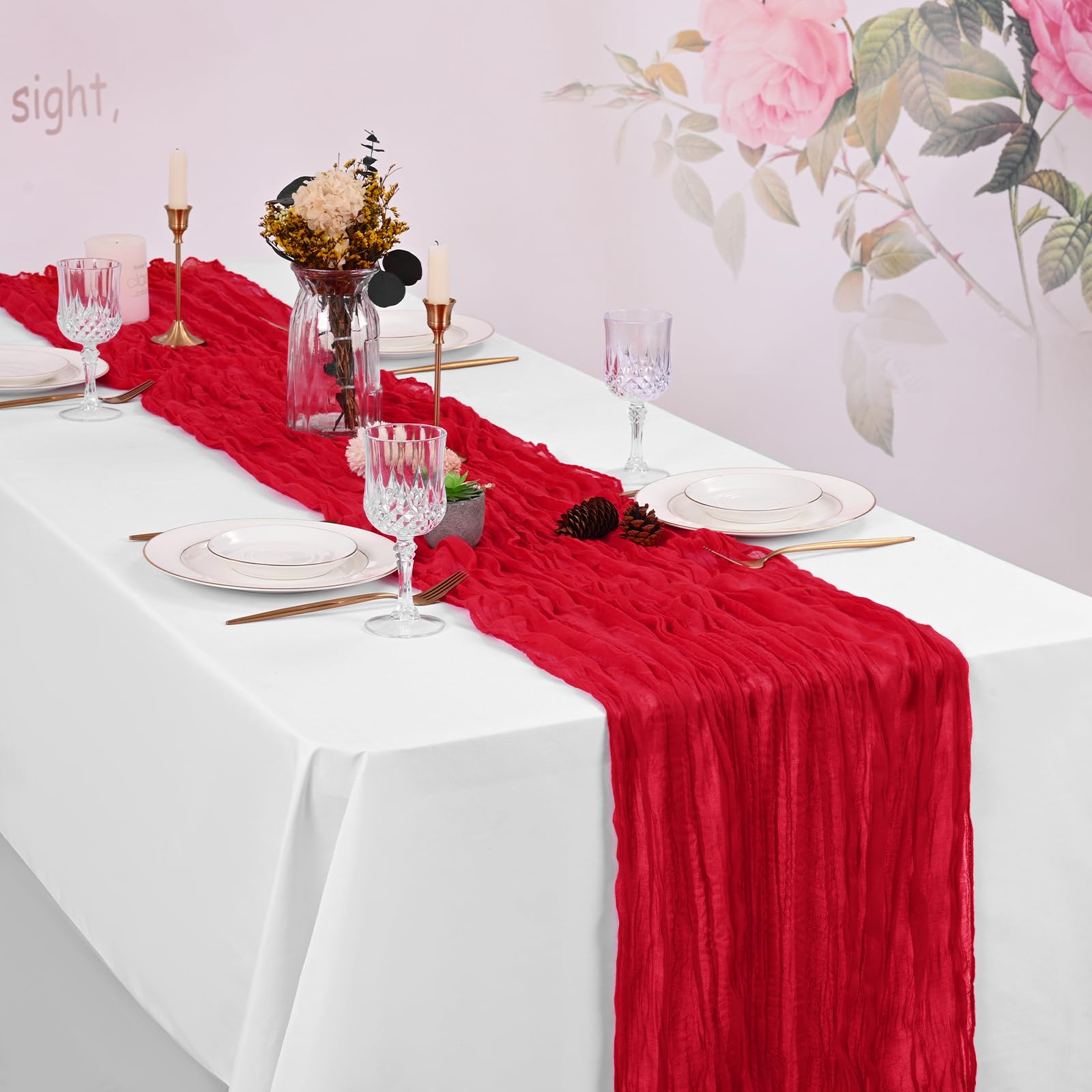 Mantel bohemio rojo de 10 ft para fiestas y cenas
