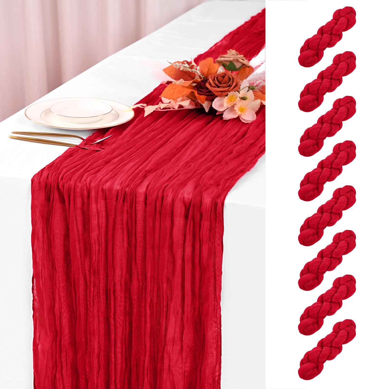 Mantel de gasa rojo de YMHPRIDE de 10 pies para mesas grandes, ideal para bodas