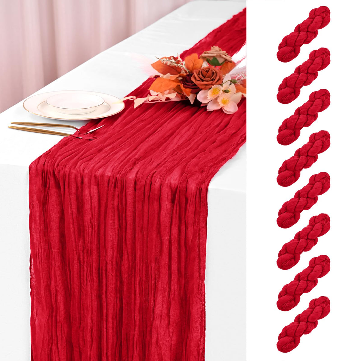 Mantel de gasa rojo de YMHPRIDE de 10 pies para mesas grandes, ideal para bodas