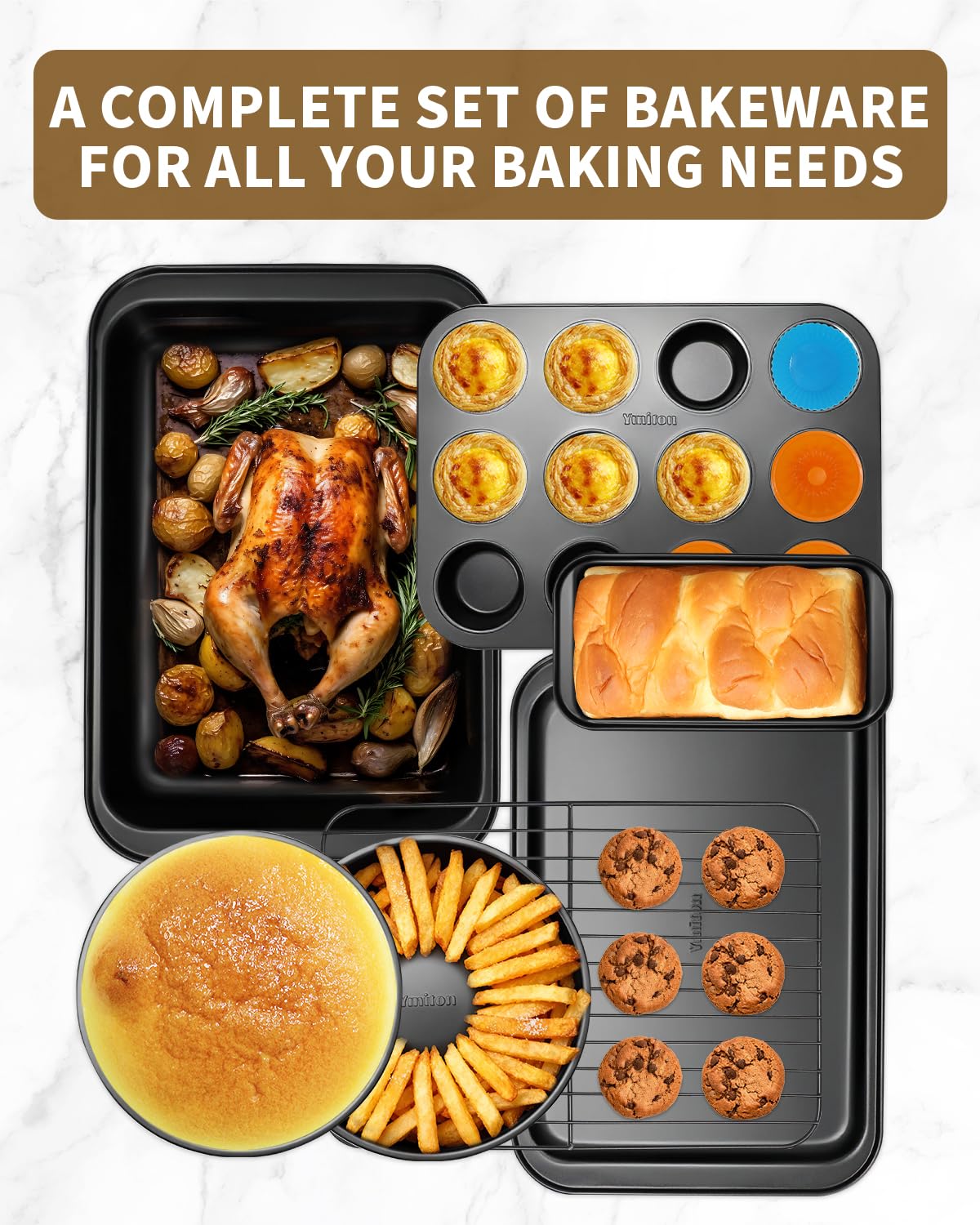 Bandejas Ymiton antiadherentes para hornear galletas y pasteles con acabado uniforme