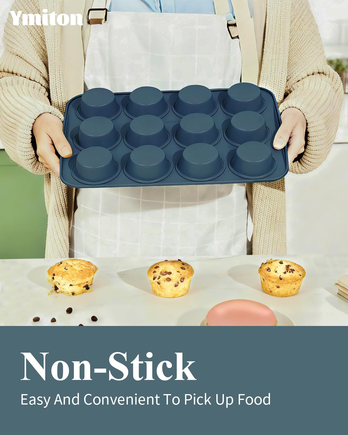 Molde para magdalenas Ymiton cerámico con 12 cavidades para muffins perfectos