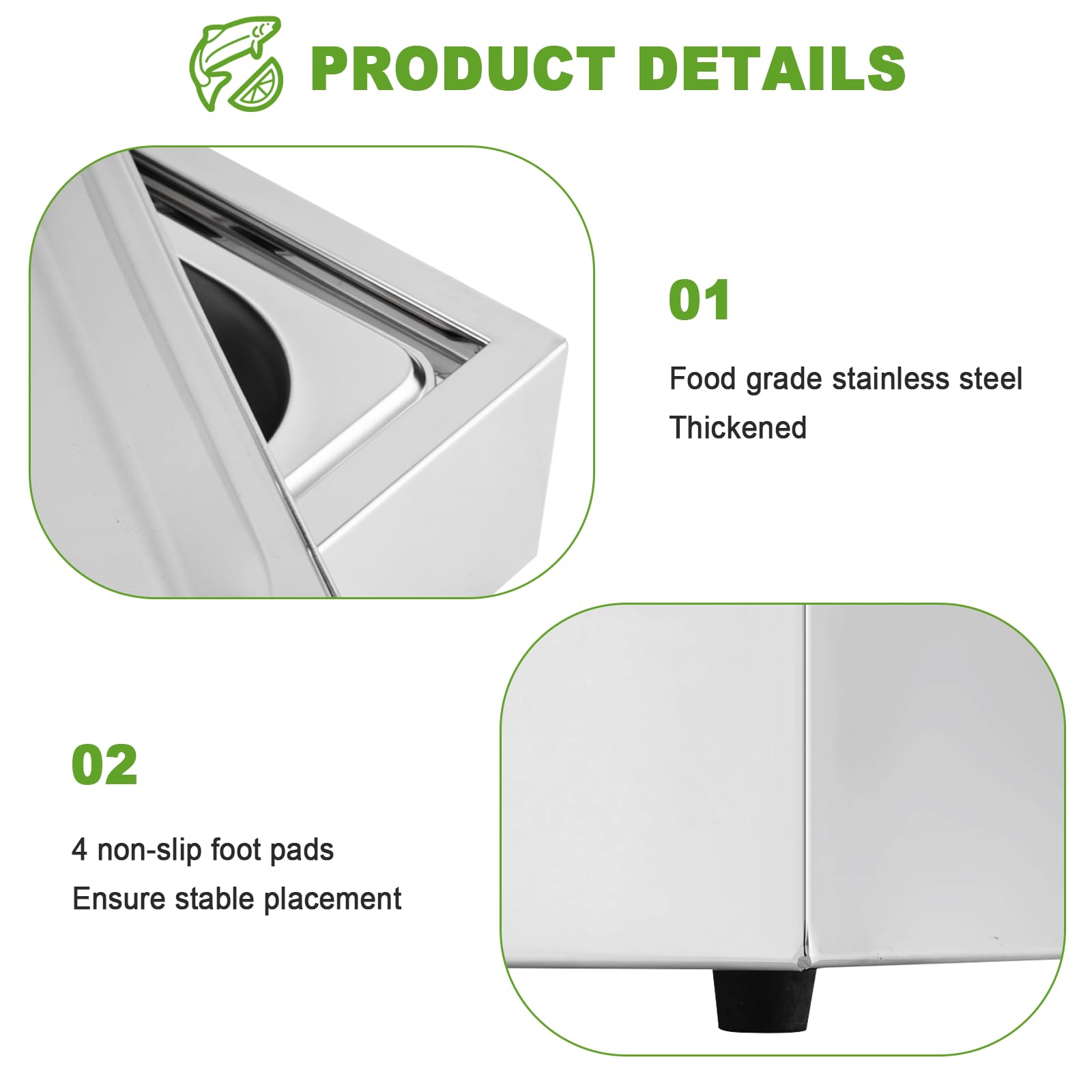 Acero inoxidable de grado alimentario para mayor durabilidad.