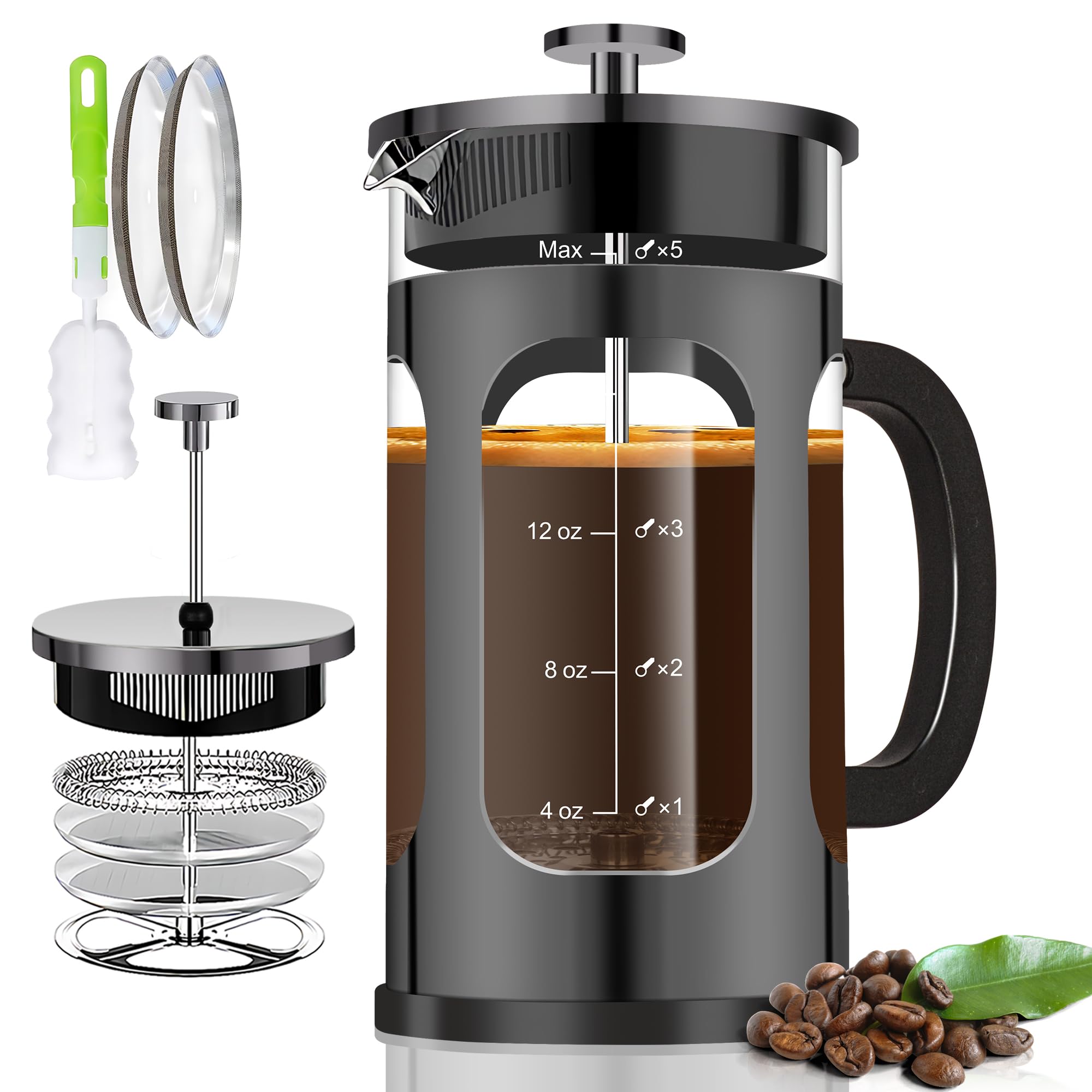 Prensa francesa YMMIND 21oz: vidrio borosilicato resistente al calor para café suave.