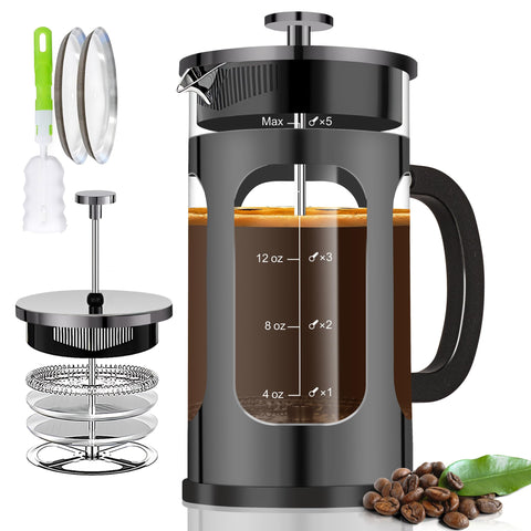 Prensa francesa YMMIND 21oz: vidrio borosilicato resistente al calor para café suave.