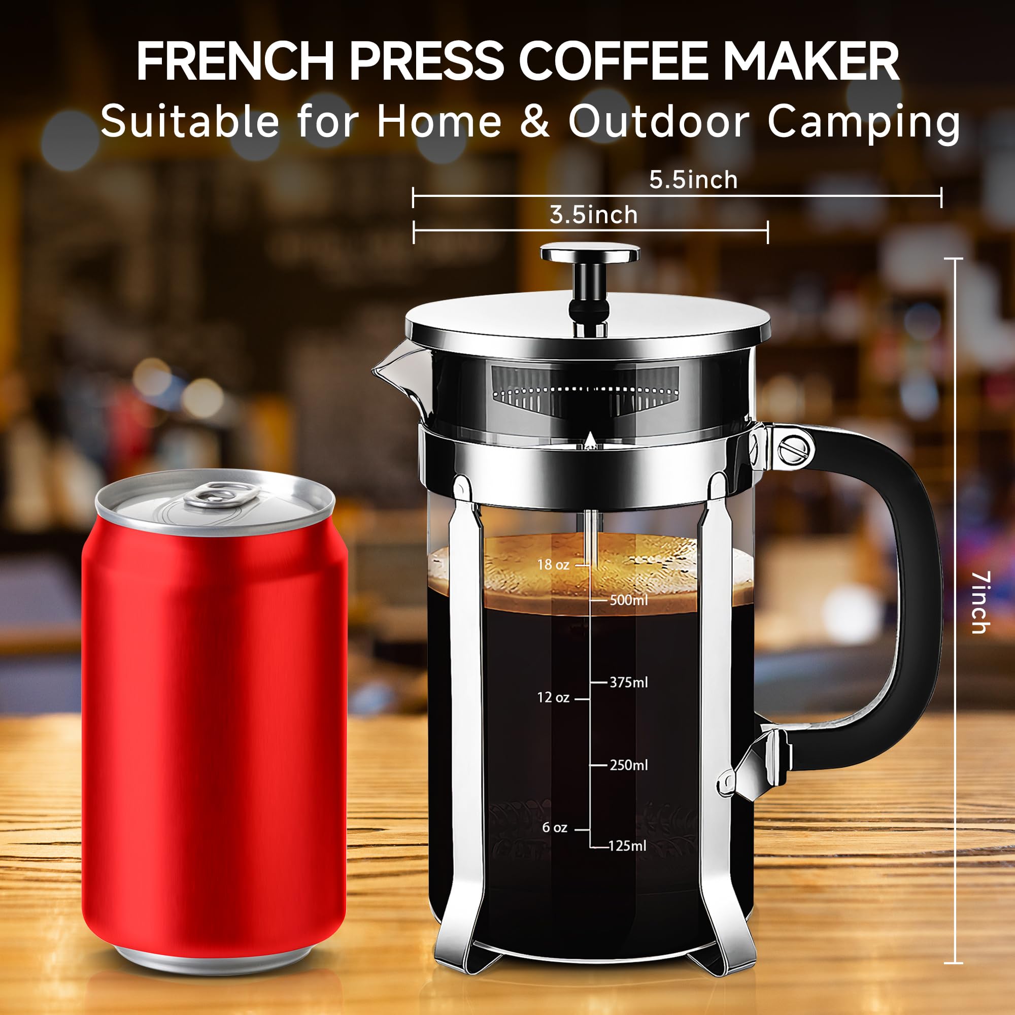 Uso versátil para café y té con un diseño práctico.