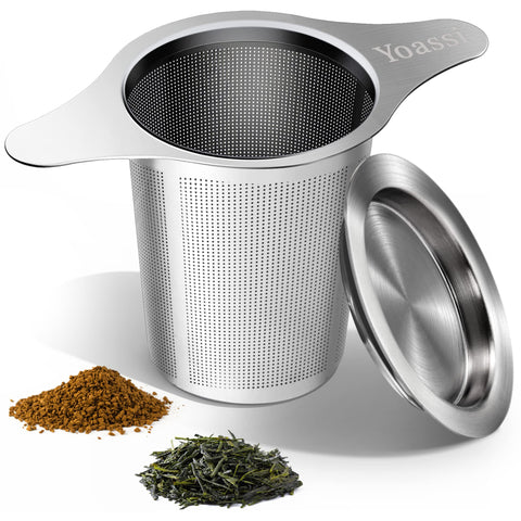 Infusor Yoassi con malla extra fina retiene hojas finas para rooibos.