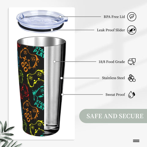 Yobvec Tumbler Gamer de 20 onzas ofrece gran capacidad para viajes diarios.