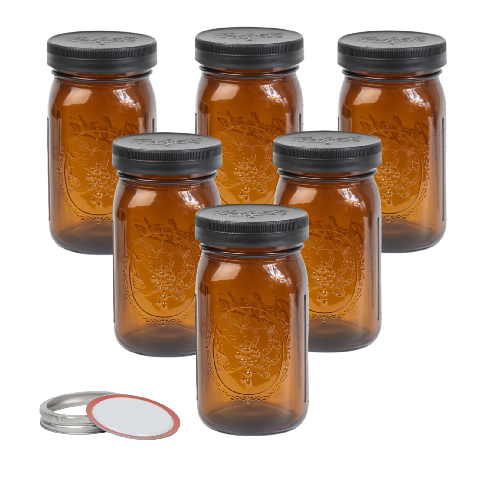 Jarra Yodecy ámbar boca ancha 32 oz para almacenamiento seguro.