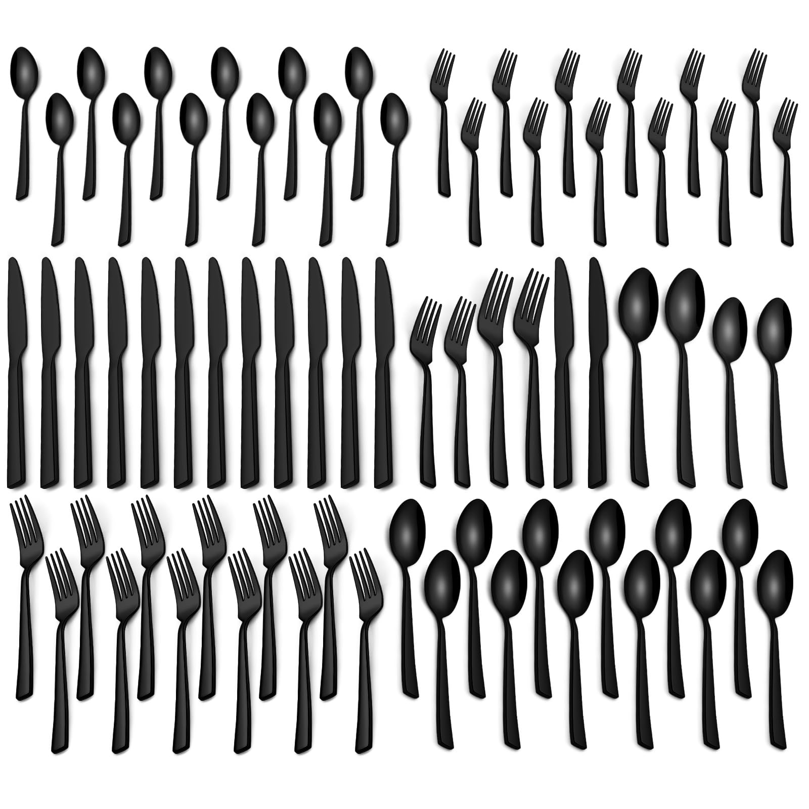 Yoehka cubiertos negros de 40 piezas para 8 comensales, elegante en la mesa