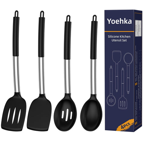 Yoehka utensilios de silicona para cocina: juego de 4 piezas para sartenes antiadherentes