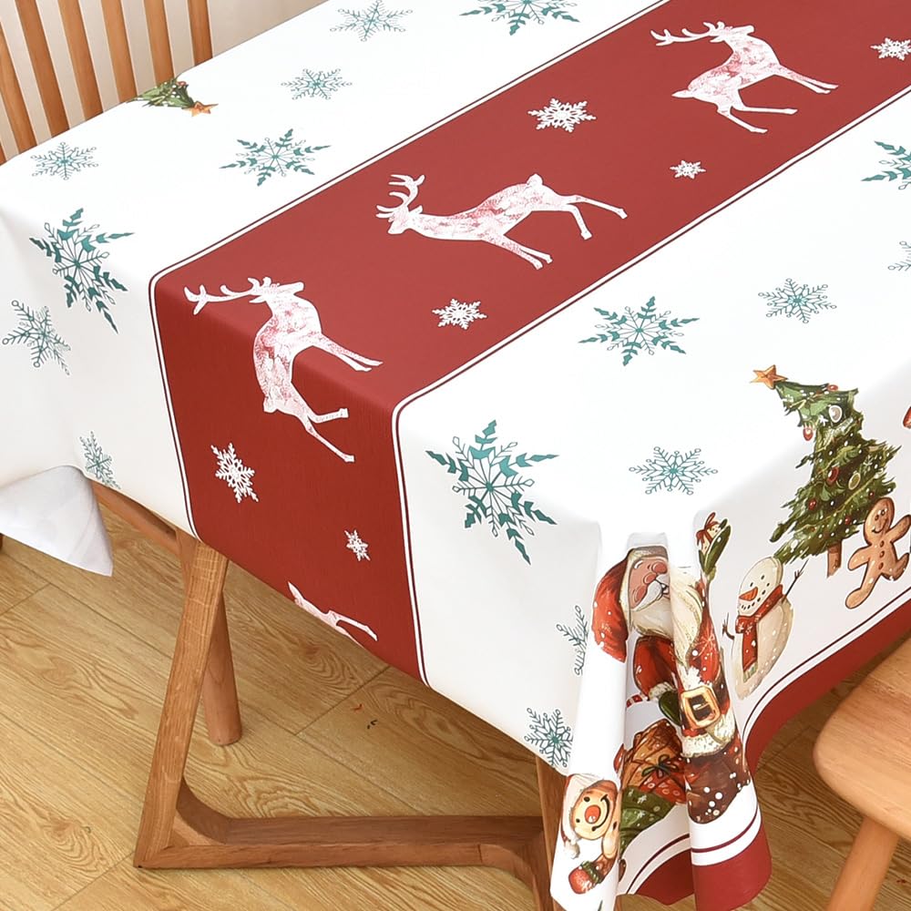 Mantel navidad rectangular rojo de Yofori, resistente y facil de limpiar para fiestas.
