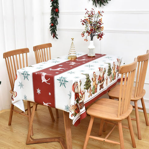 Mantel navidad rectangular rojo de Yofori, ideal para fiestas y reuniones.