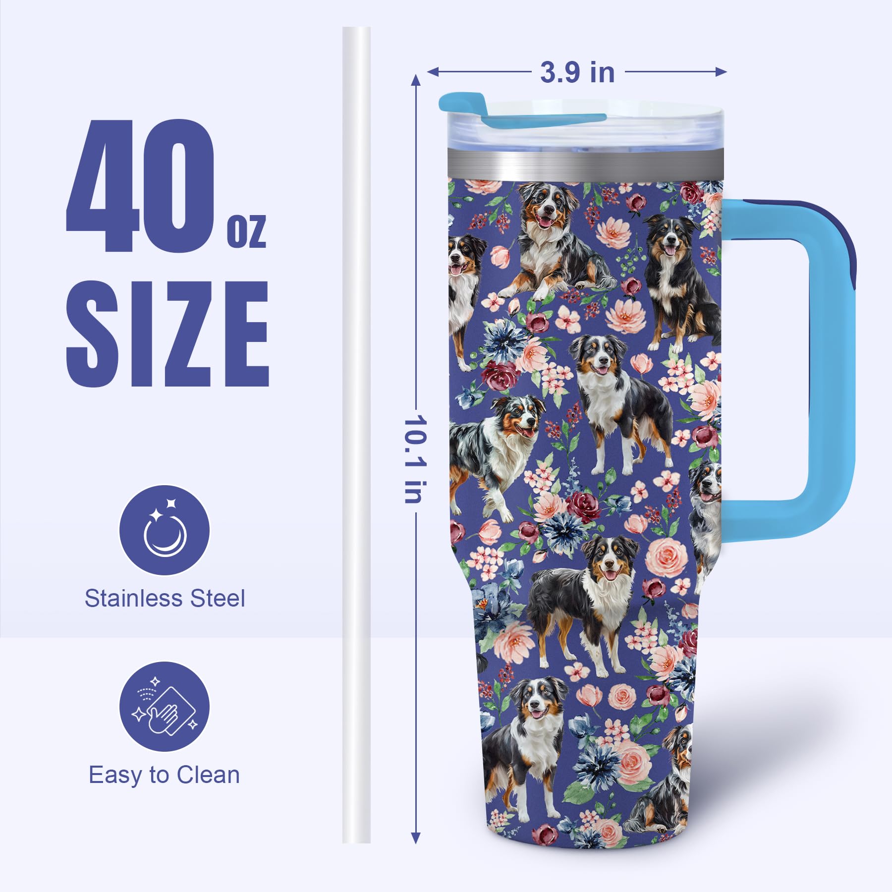 Vaso Yogusut 40 oz para mamás de perros con pajilla, uso diario.