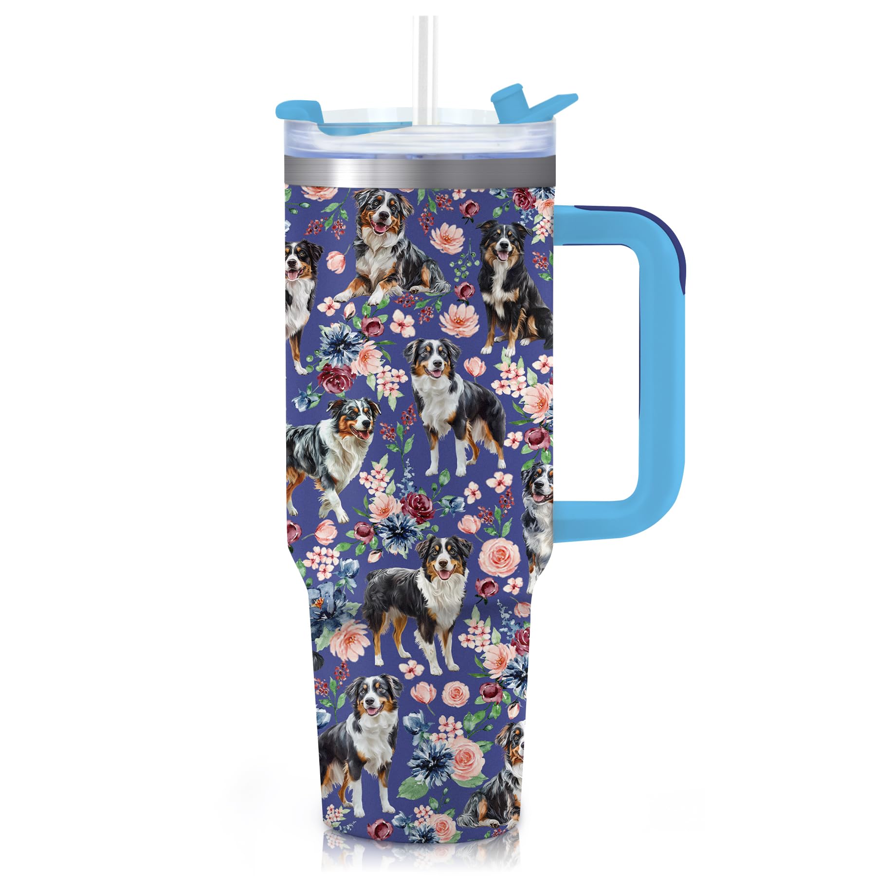 Vaso térmico Yogusut con diseño Australian Shepherd y asa, ideal regalo para mujeres.