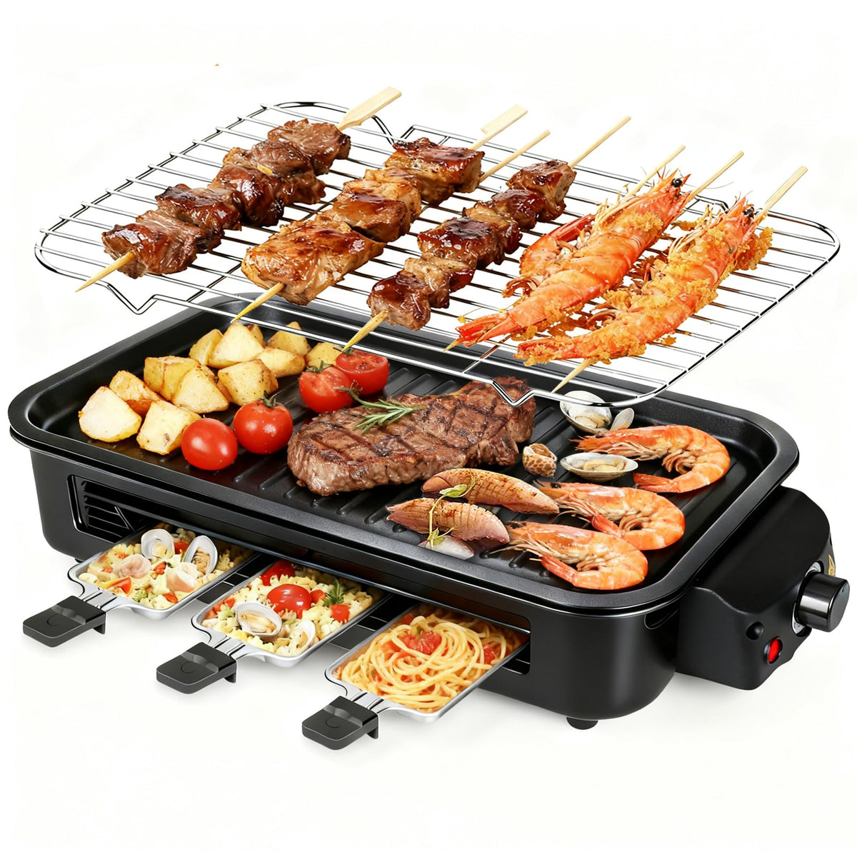 YOHAWJAN 2 en 1 grill interior con malla para asados sin humo.
