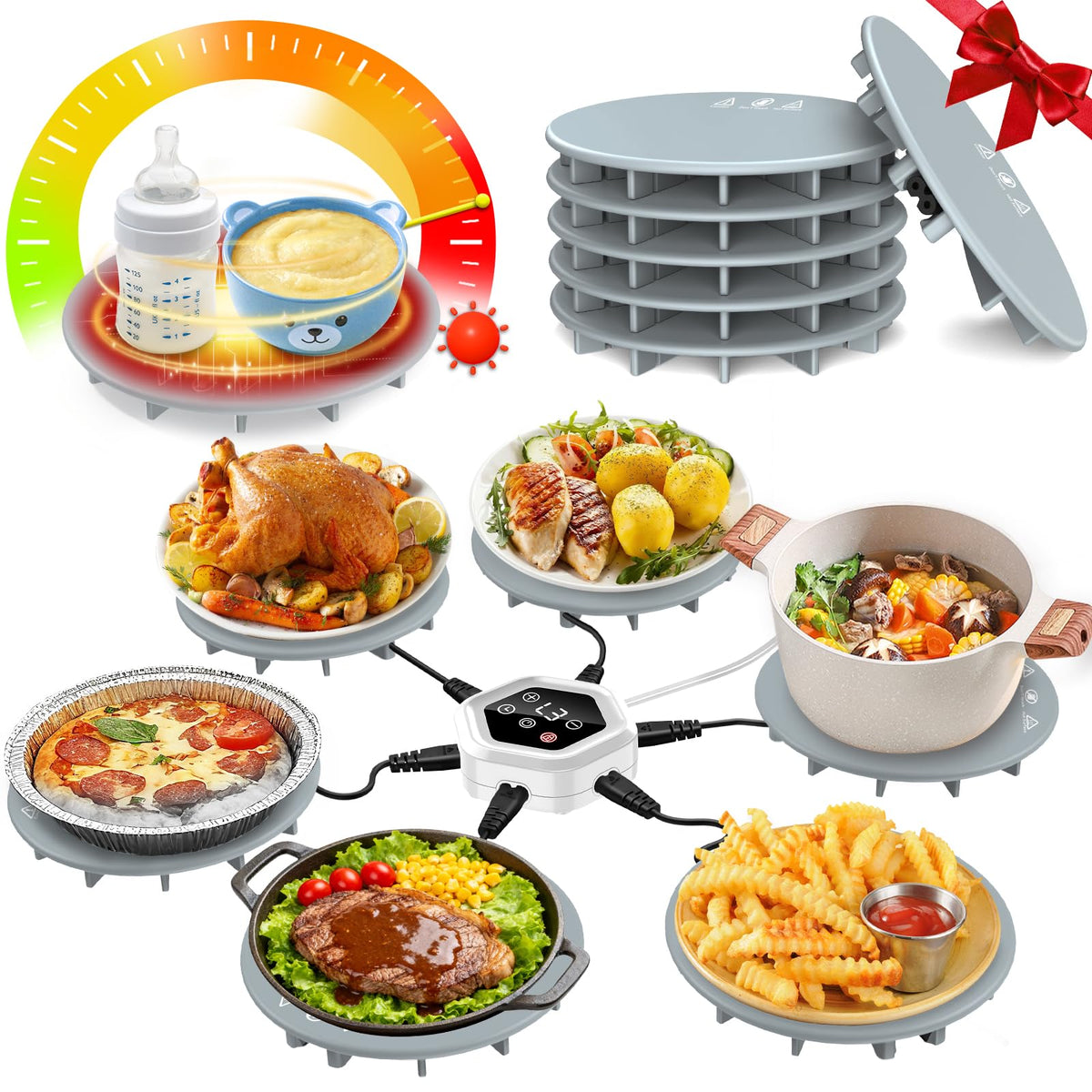 YOHHOS manta calentadora de comida 6-pad: calor rápido y versátil para múltiples platos