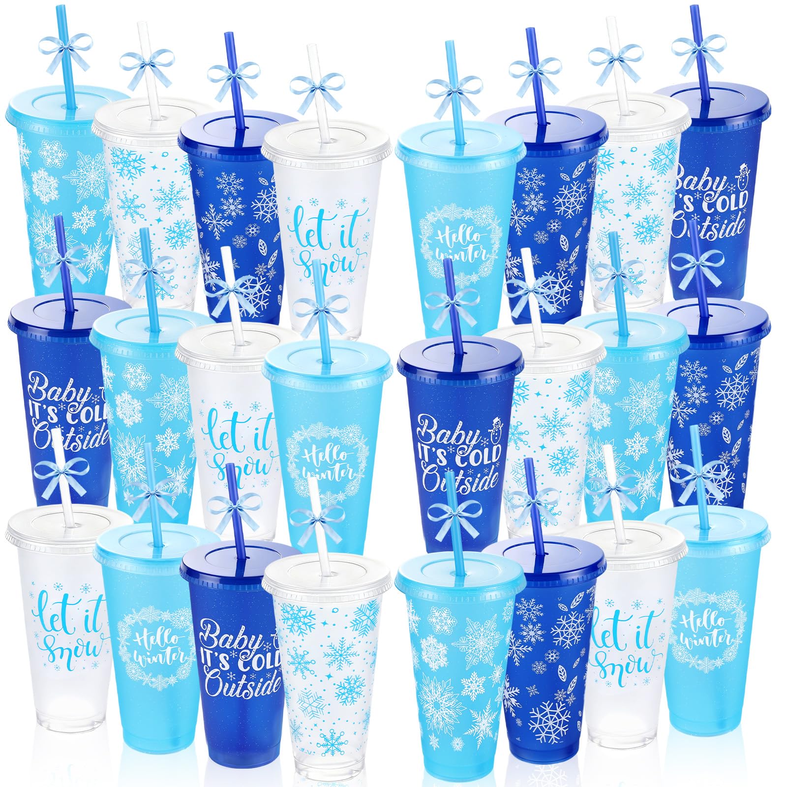 Vaso Yoiemivy con copos de nieve azules, perfecto para fiestas navideñas
