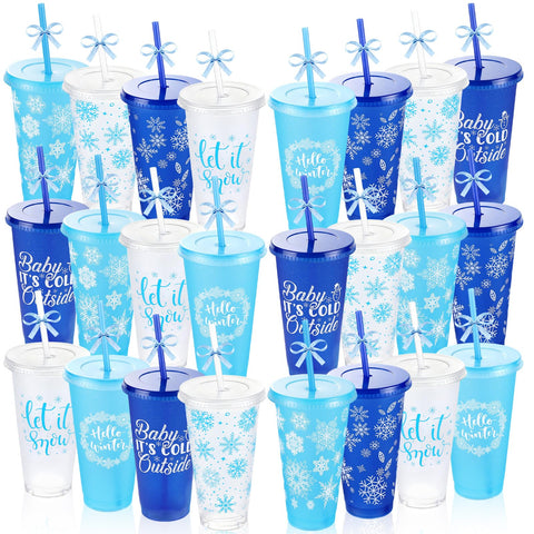 Vaso Yoiemivy con copos de nieve azules, perfecto para fiestas navideñas