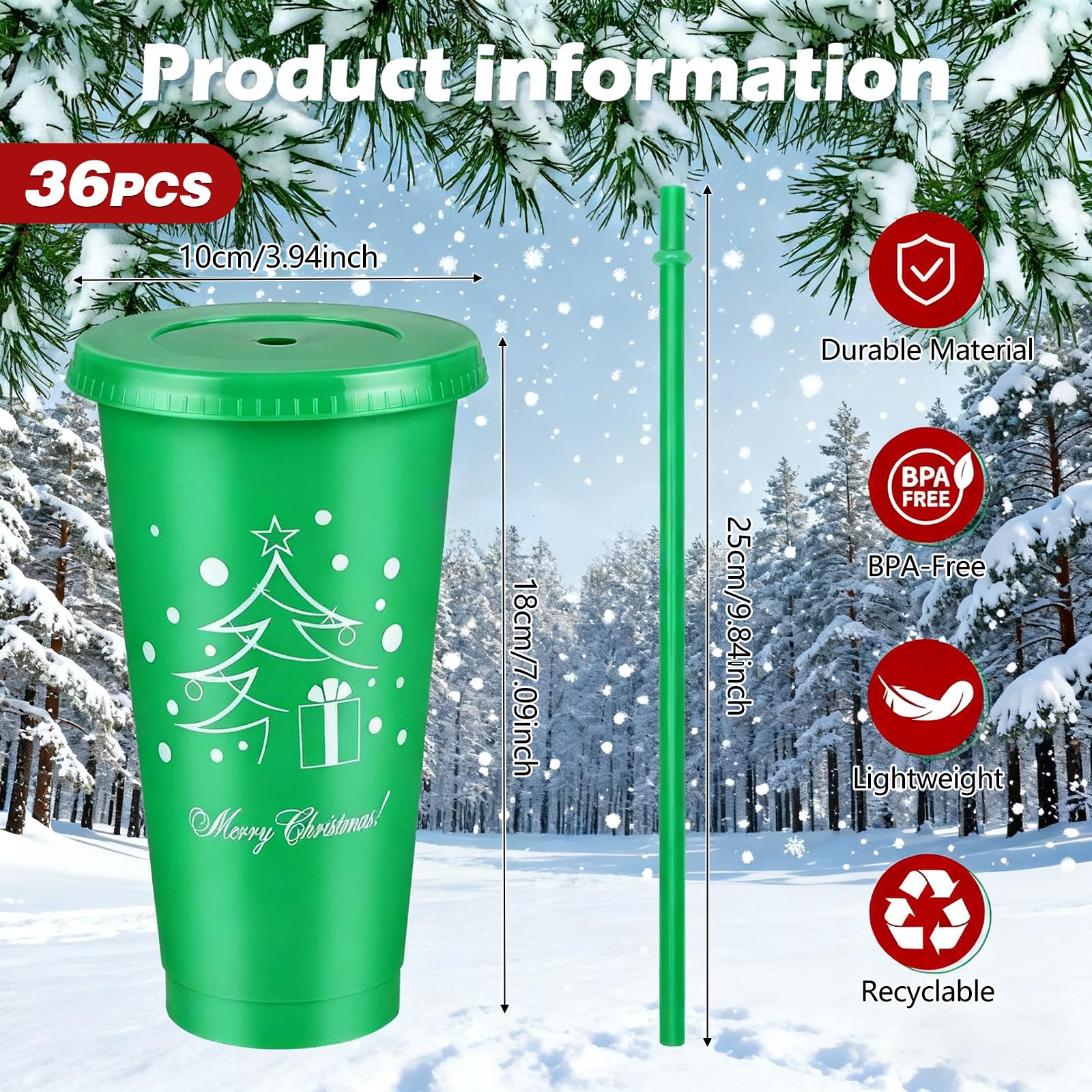 Conjunto de 36 copas navideñas en verde y blanco para reuniones