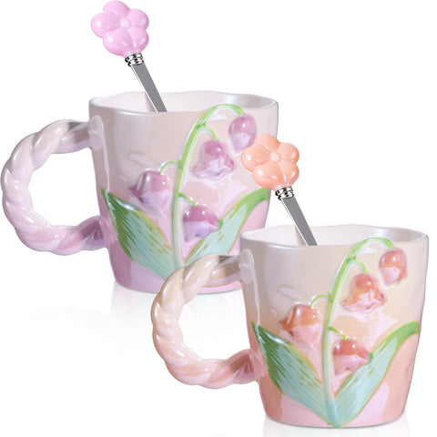 La taza Yoiemivy 3D lirio del valle ideal para café diario.