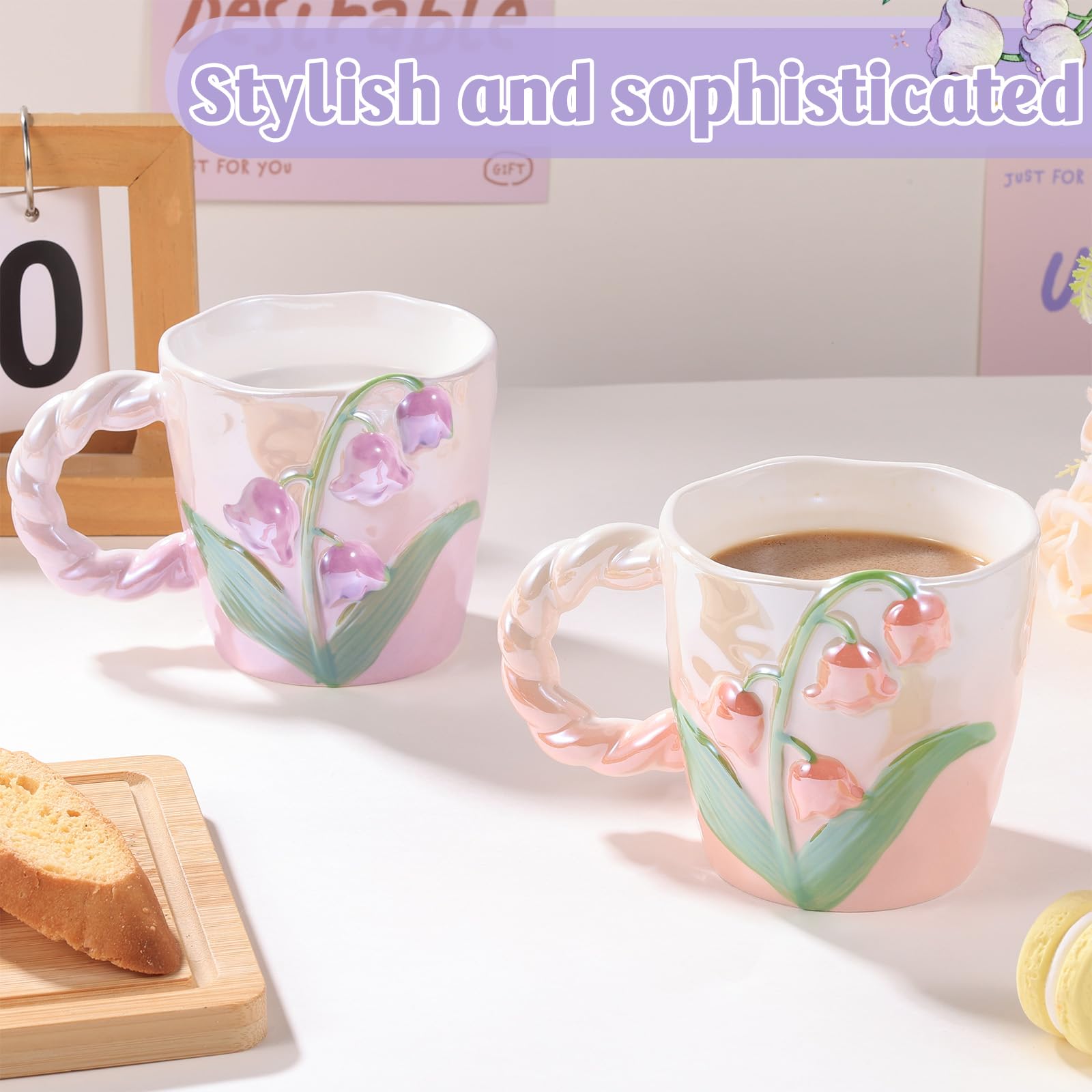 Taza Yoiemivy con tonos pastel y floración para té o café.