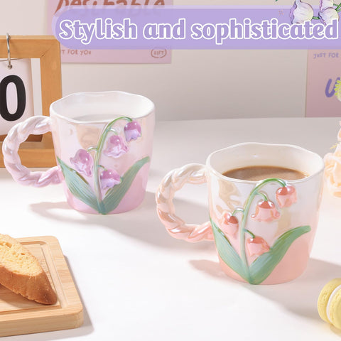 Taza Yoiemivy con tonos pastel y floración para té o café.